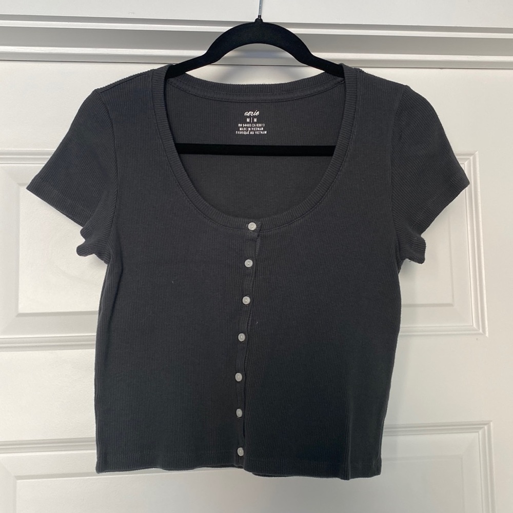 Aerie Ribbed Button Up Crop